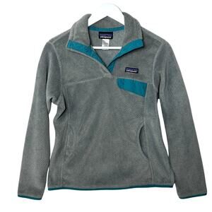 Patagonia Lightweight Synchilla Snap-T Fleece Pullover Gray w/ Blue Trim Women S